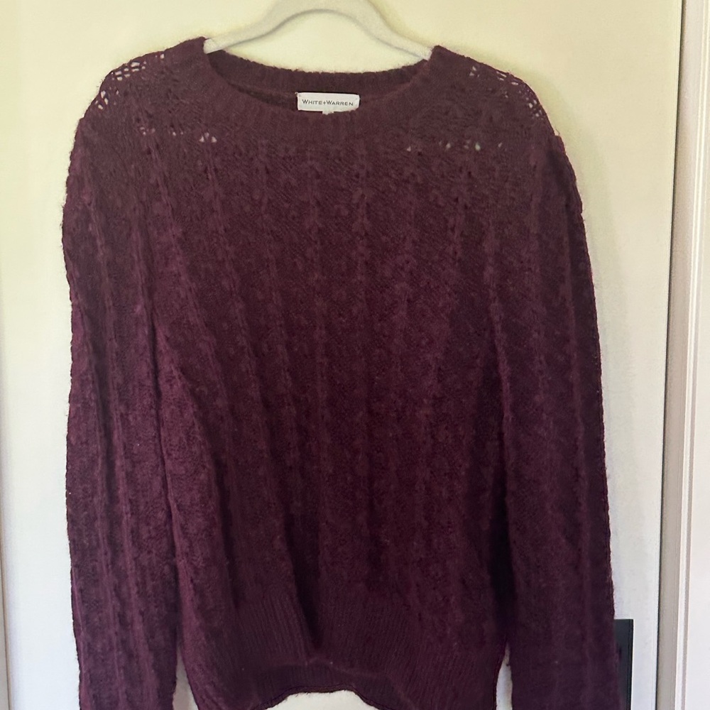 White + Warren Burgundy Crew Neck Sweater